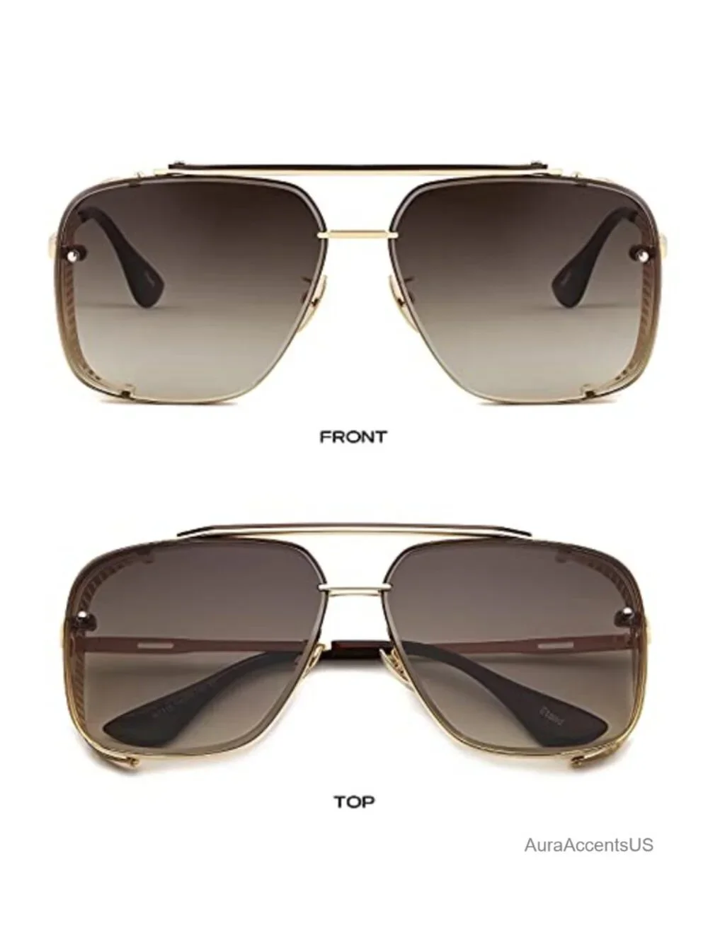 Oversized Square Aviator Sunglasses Metal Side Shield UV400 Retro